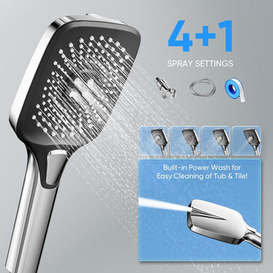 High Pressure 5-Mode Handheld Shower Head - Anti-Clog Nozzles, Built-In Power Wash to Clean Tub, Tile & Pets, Extra Long 6 Ft. Stainless Steel Hose,Bathroom Shower Set Dealsforyoudays