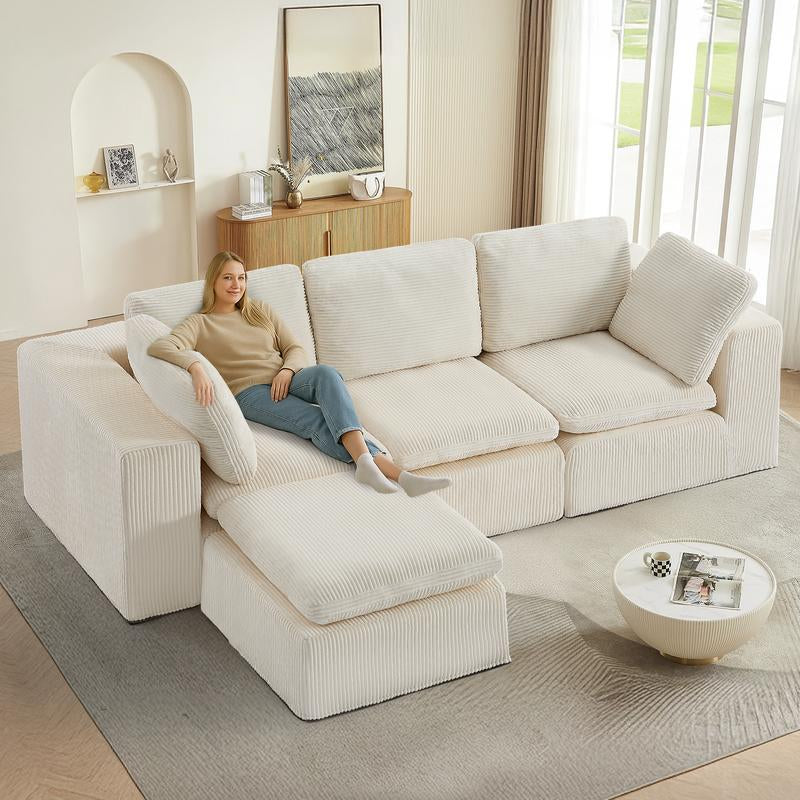 JUIKURY 113” Modular Sectional Sofa, Sponge Sectional Sofa Couch for Living Room, Modular L-Shape Sofa Couch with Chaise