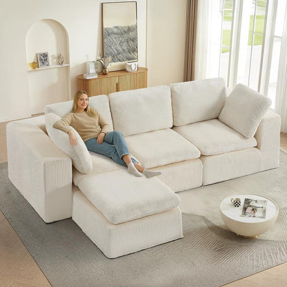JUIKURY 113” Modular Sectional Sofa, Sponge Sectional Sofa Couch for Living Room, Modular L-Shape Sofa Couch with Chaise