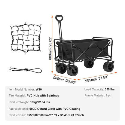 VEVOR Collapsible Folding Wagon, 2 Cu.Ft Beach Wagon Cart with All-Terrain 5In Wheels, Heavy Duty Folding Wagon Cart 220 Lbs Weight Capacity with Drink Holders, Sports Wagon for Camping, Shopping, Gar