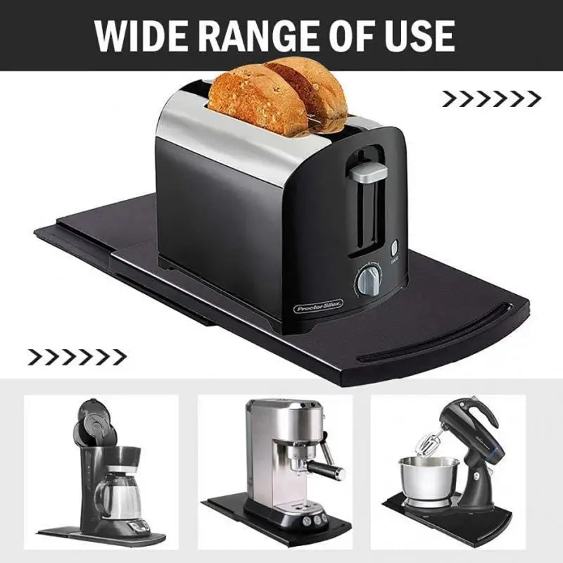 Kitchen Sliding Coffee Tray Mat Black under Cabinet Appliance Coffee Maker Toaster Kitchen Countertop Storage Mat with Wheels