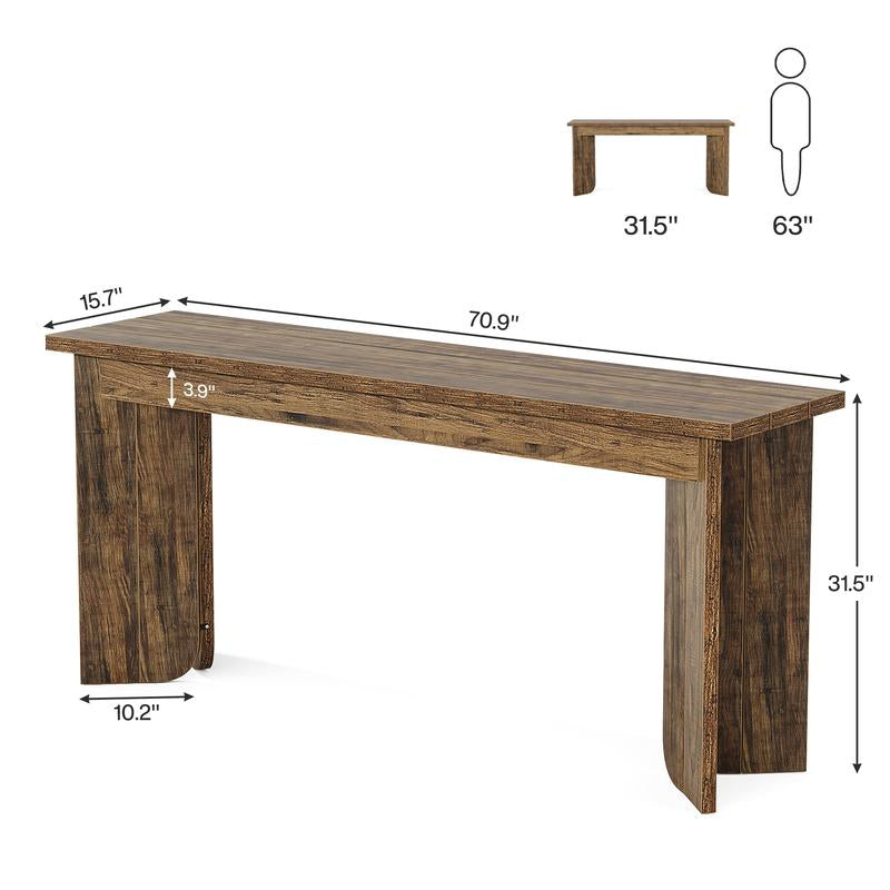 Tribesigns 70.9-Inch Extra Long Console Table, Rustic Brown, Farmhouse Style, Entryway Accent Table with Sturdy Double Pedestal, Entryway Accent